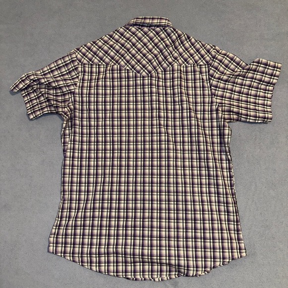 Wrangler Woven Western Button Up Shirt Short Sleeve Plaid Purple Mens Size L - Picture 2 of 13